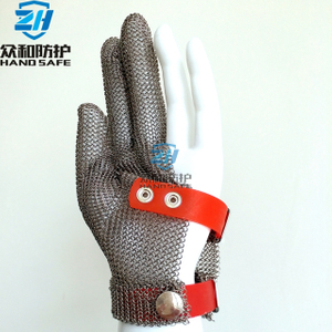 3301-Three Finger Stainless Steel Chainmail Glove With Silicone Rubber Strap 