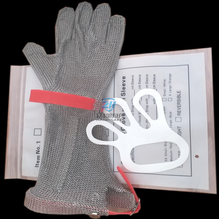 Stainless steel metal mesh gloves with extended cuff, EVA strap, XXS, XS, S, M, L, XL six size