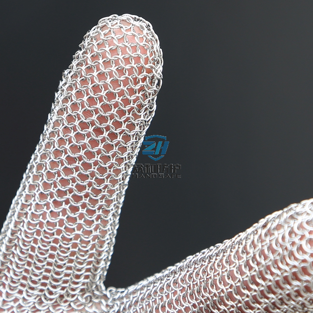 5101-Five Finger Ring Mesh Stainless Steel Glove with Textile Strap 