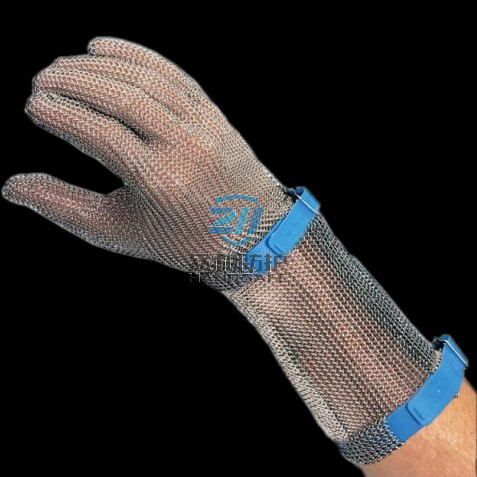1301-Chainmail Glove Long Cuff With Silicone Rubber Strap Hand Protection 