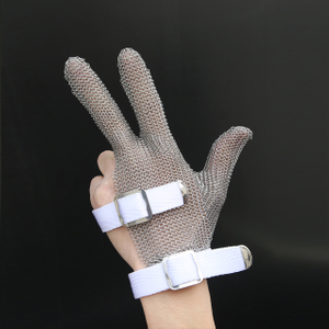  3101-Three Finger Stainless Steel Chainmail Glove With Textile Strap