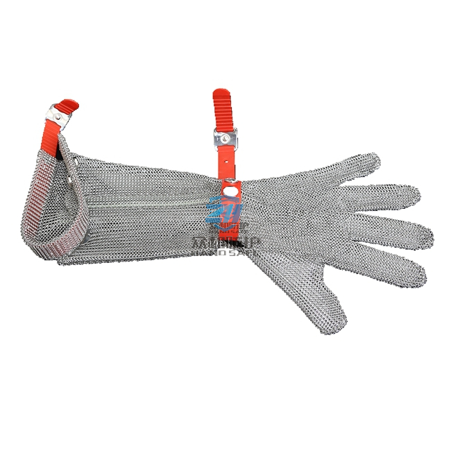 19CM Long Sleeve TPU Strap Stainless Steel Metal Mesh Gloves