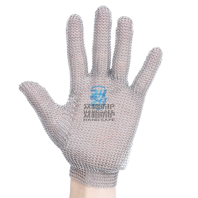5201- Five finger stainless steel cut resistant gloves with metal hook 
