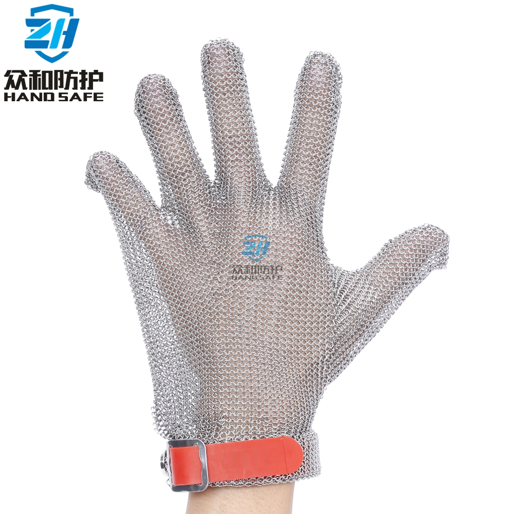 welded ring mesh stainless steel gloves with TPU strap 