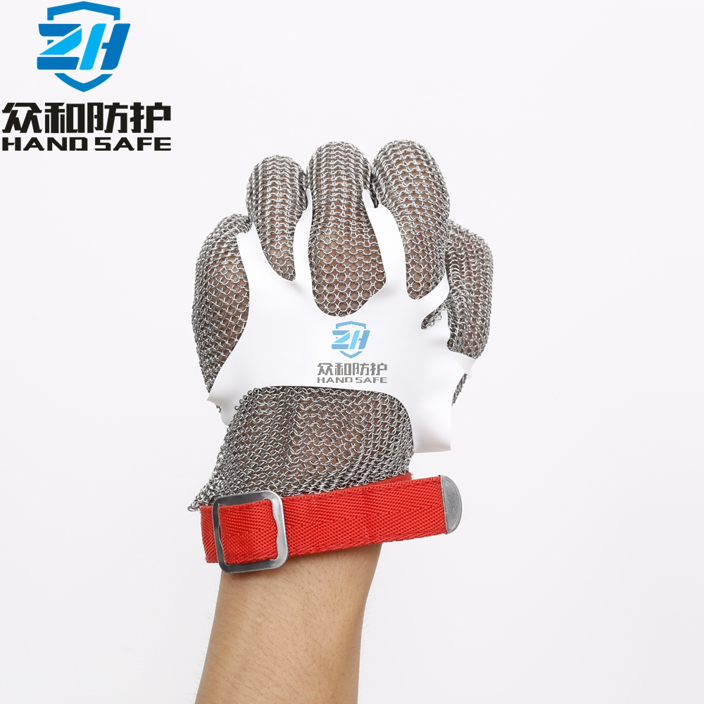 5101-Five Finger Ring Mesh Stainless Steel Glove with Textile Strap 